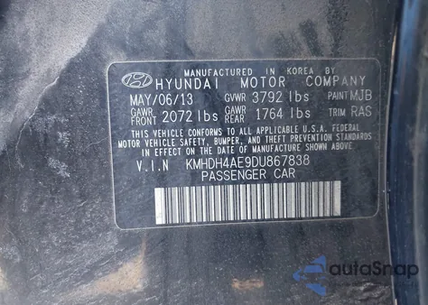 2013 Hyundai Elantra Gls z USA, uszkodzony, nr VIN KMHDH4AE9DU867838